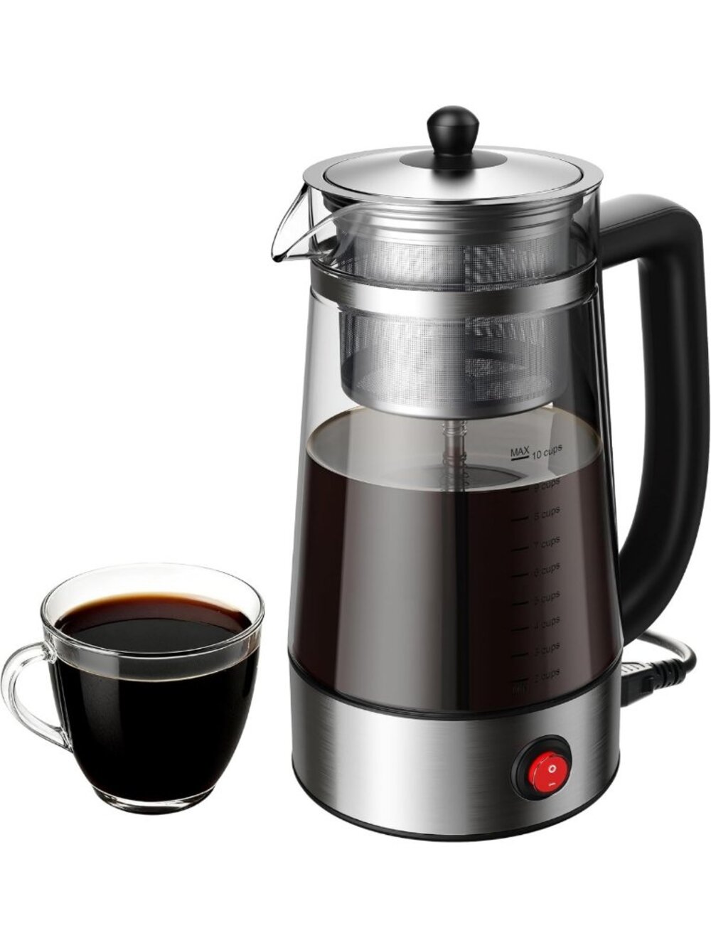 10-Cup Electric Coffee Percolator with Borosilicate Carafe - Brew Fresh Coffee!